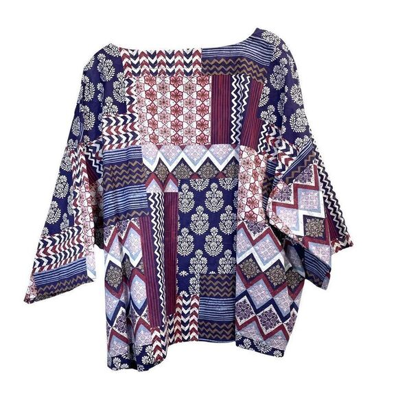 J. Jill boxy patchwork print organic cotton top blouse Size L boho lagenlook flo - Picture 7 of 8